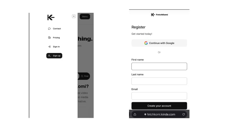 Creating FetchKomi account on mobile